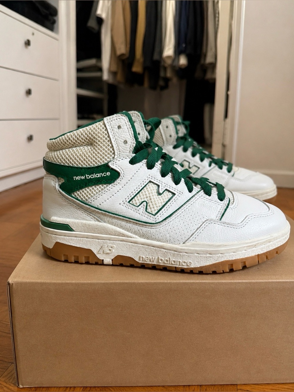 New Balance x Aimé Leon Dore 650R Mid Top Leather Sneakers White/Green